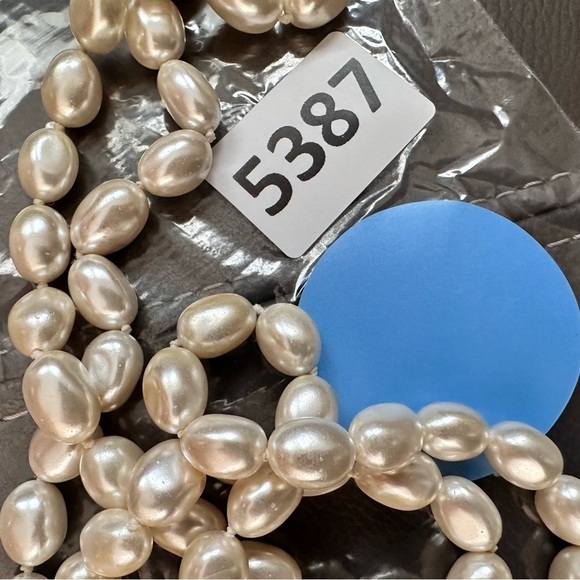 VTG Glass Pearl Necklace And Knotted Cream Color Estate Jewelry Statement 5382 B - Picture 9 of 12